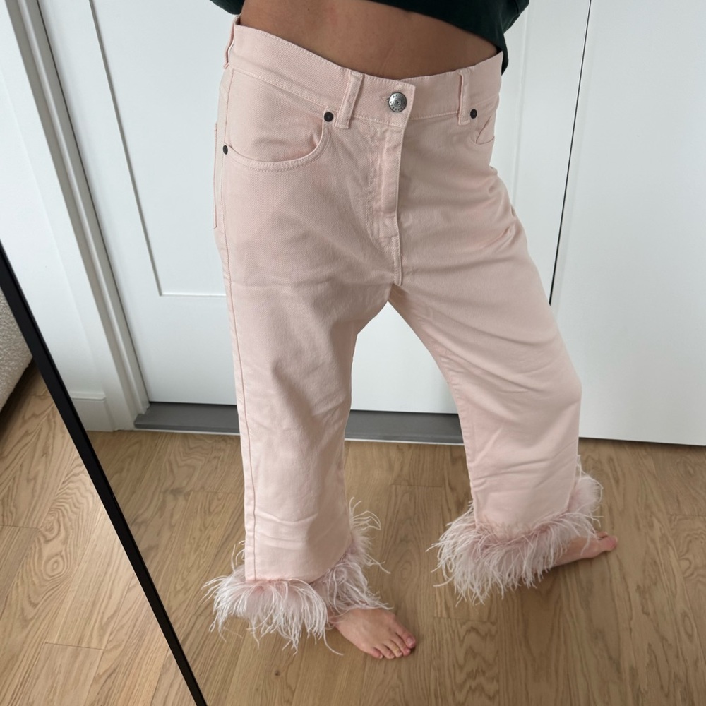 P.A.R.O.S.H - Pink Feather Trim Wide-Leg Pants (NWT)